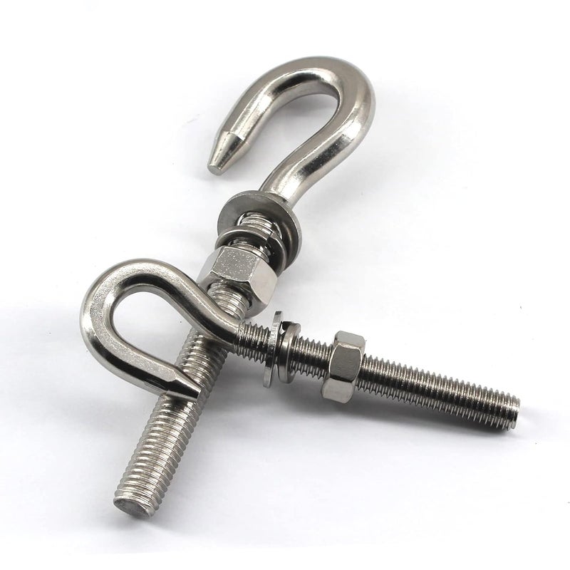 Faspiroty 2Pcs M12 Stainless Steel Eye Bolt with Nut and Washers Long Shank Threaded Rod Round Hook Eyelet Bolt Screw - Image 5